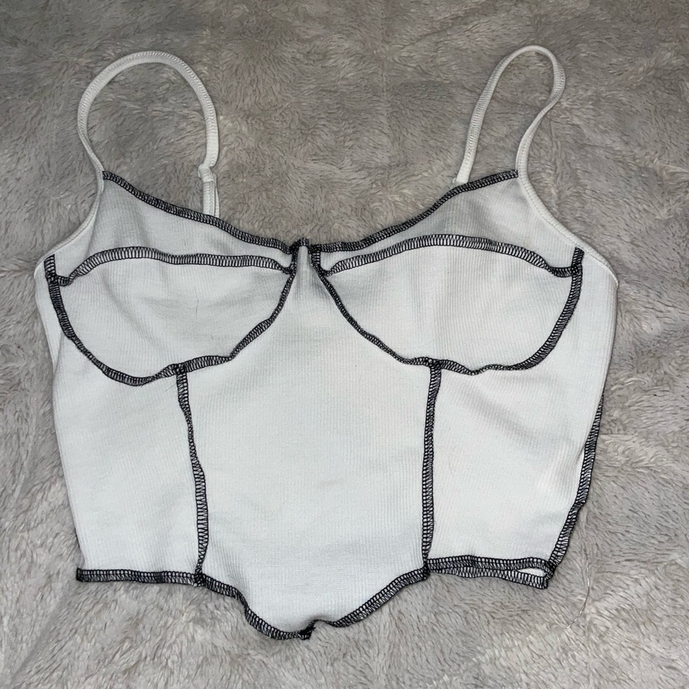 White and black corset cut crop top